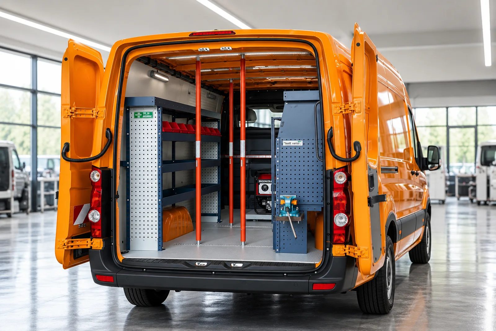 Kommunalfahrzeug mit Warnmarkierung am Heck