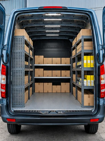 Paket und Zustellung: Fahrzeug mit Einrichtung